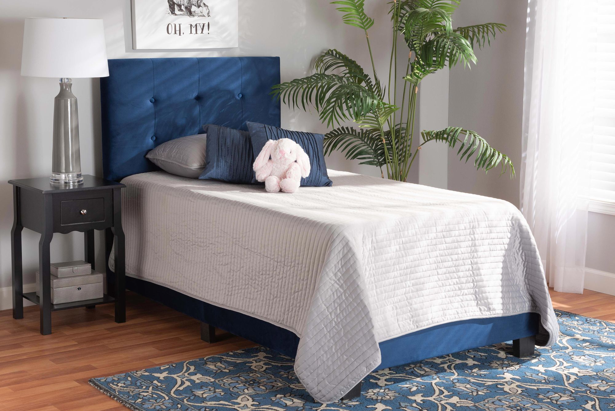 Image 1 Baxton Studio Caprice Navy Blue Twin Size Panel Bed in scene