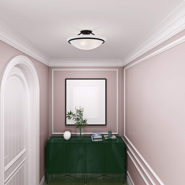 Image 1 Livex Newburgh 16" Wide Black Ceiling Light with Alabaster Glass in scene