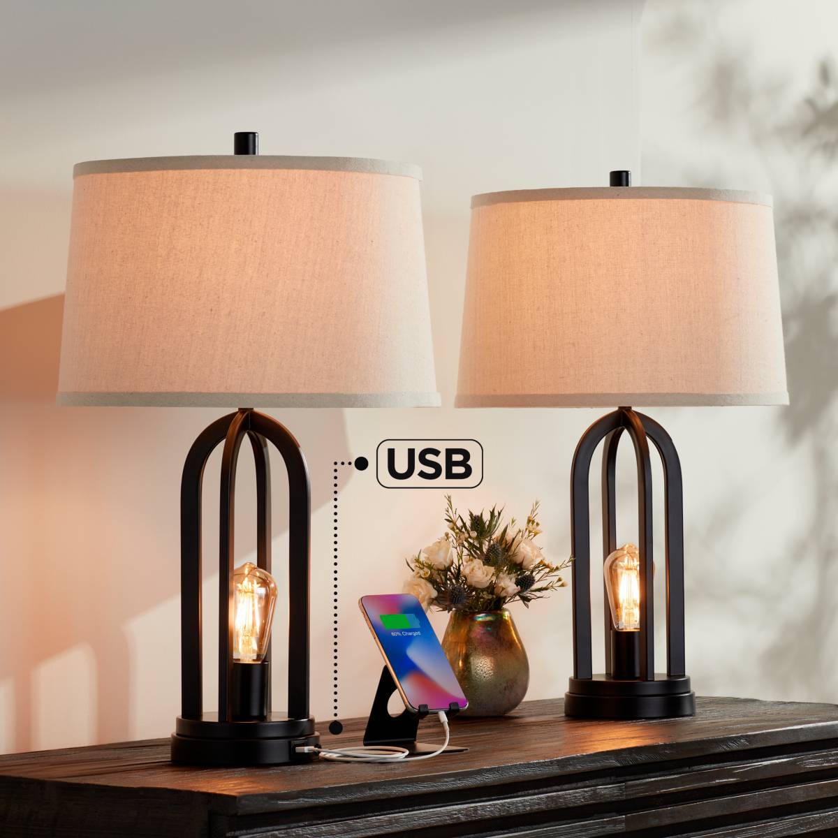 Usb Table Lamps Featuring Built In, Bedroom End Table Lamps With Usb Ports