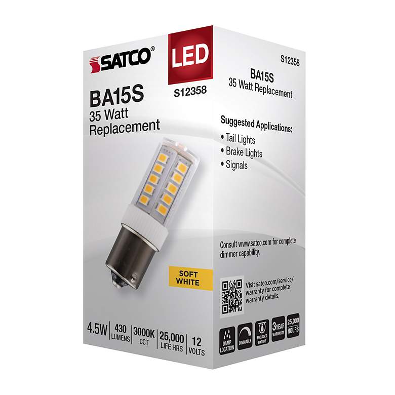 Image 6 35W Equivalent Satco Clear 4.5W LED Dimmable Bayonet Bulb more views
