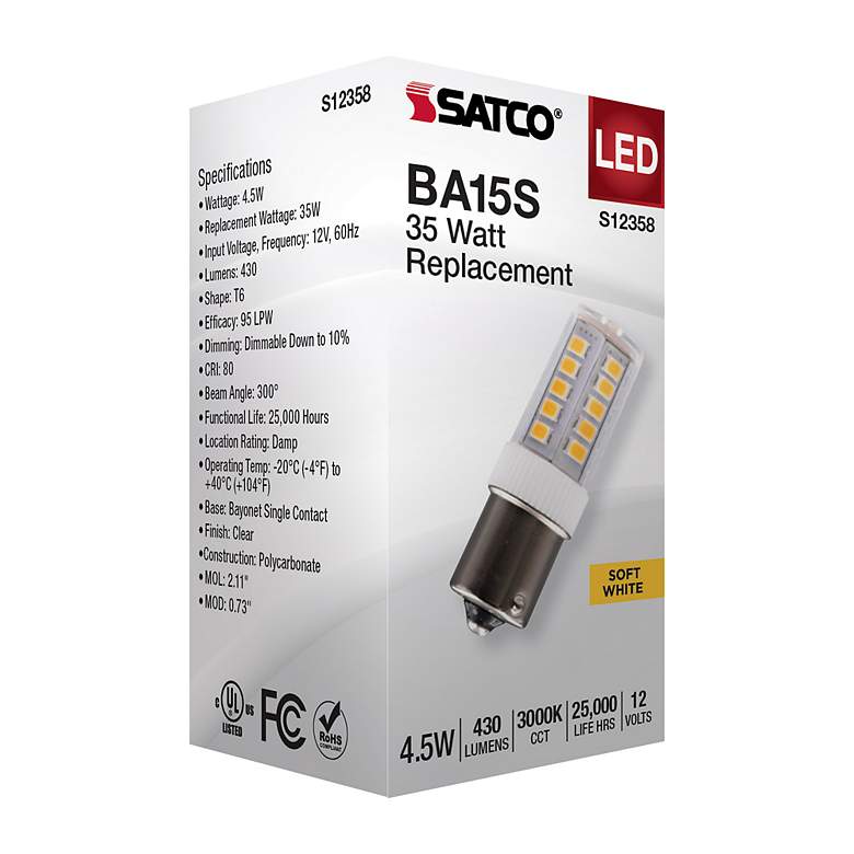 Image 7 35W Equivalent Satco Clear 4.5W LED Dimmable Bayonet Bulb more views