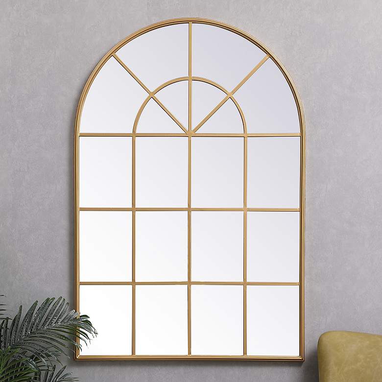 Image 1 36.25-in W x 53.13-in H Metal Windowpane Wall Mirror in Brass