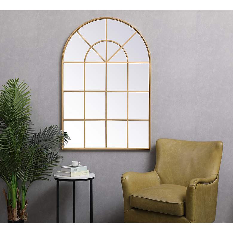 Image 3 36.25-in W x 53.13-in H Metal Windowpane Wall Mirror in Brass more views