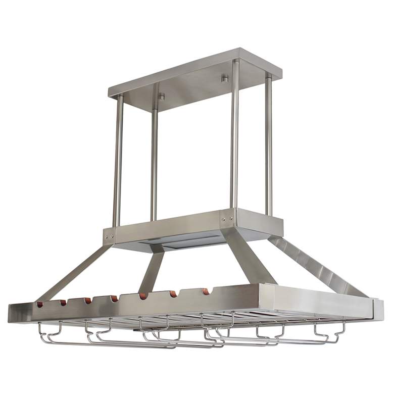 Image 1 36.25" Stylish Ceiling Mounted Wine and Glass Rack Light, Brushed Nick