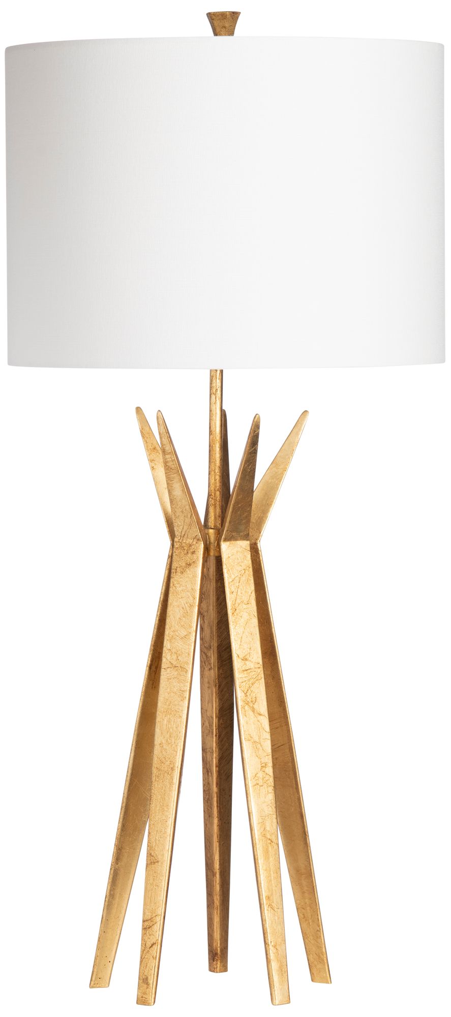 36"H Gold Leaf Metal Table Lamp with White Linen Shade