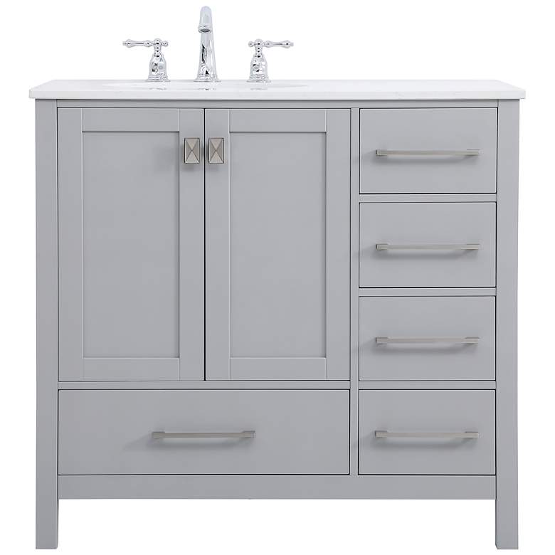 Image 2 36 in. Gray Single Sink Bathroom Vanity, w/ Calacatta White Quartz Top