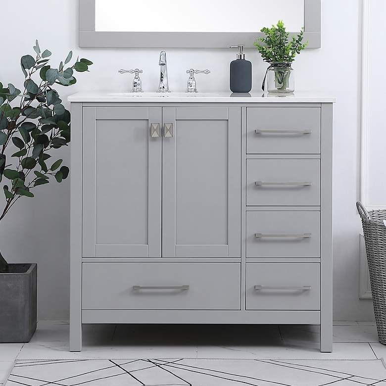 Image 1 36 in. Gray Single Sink Bathroom Vanity, w/ Calacatta White Quartz Top