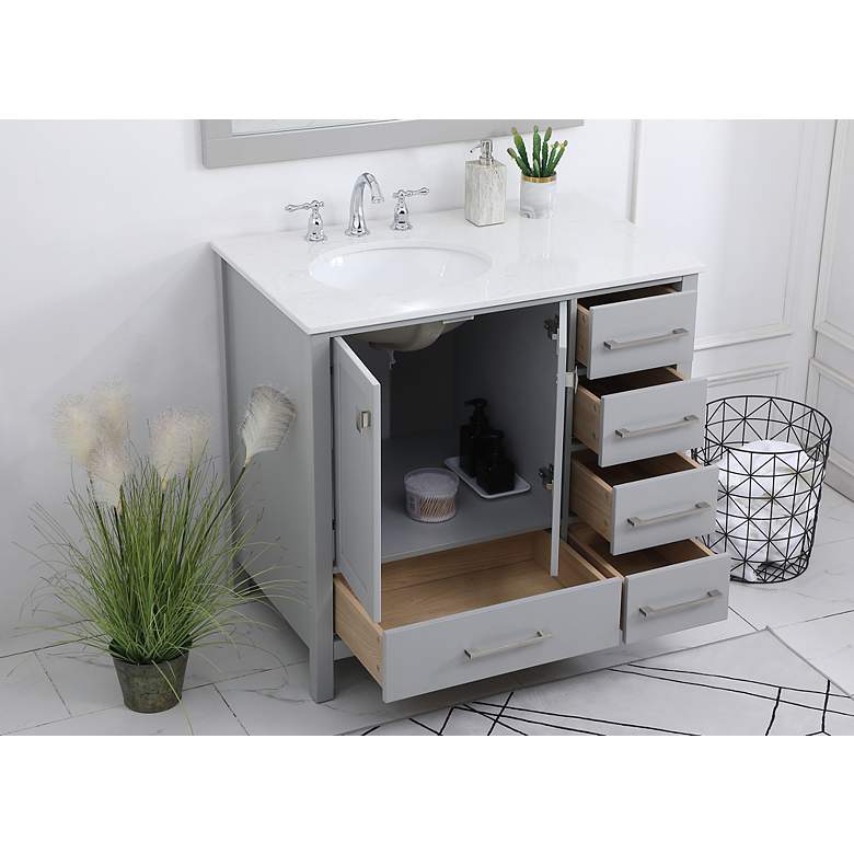 Image 3 36 in. Gray Single Sink Bathroom Vanity, w/ Calacatta White Quartz Top more views