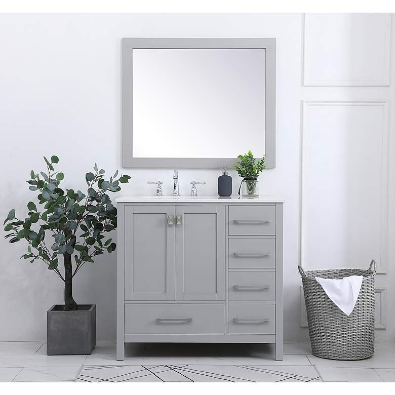 Image 4 36 in. Gray Single Sink Bathroom Vanity, w/ Calacatta White Quartz Top more views