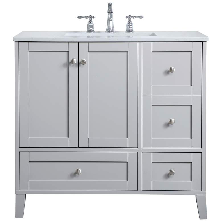 Image 2 36 in. Grey Single Sink Bathroom Vanity with Calacatta White Quartz Top