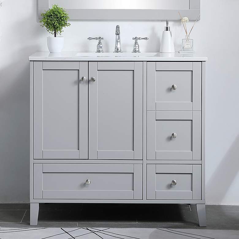 Image 1 36 in. Grey Single Sink Bathroom Vanity with Calacatta White Quartz Top