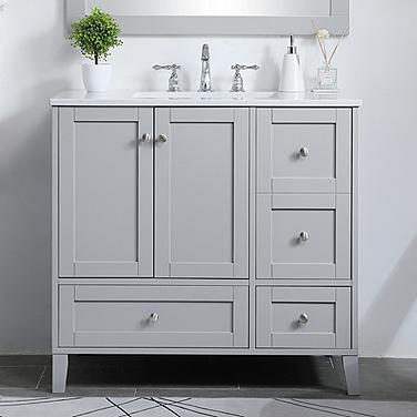 36 in. Grey Single Sink Bathroom Vanity with Calacatta White Quartz Top