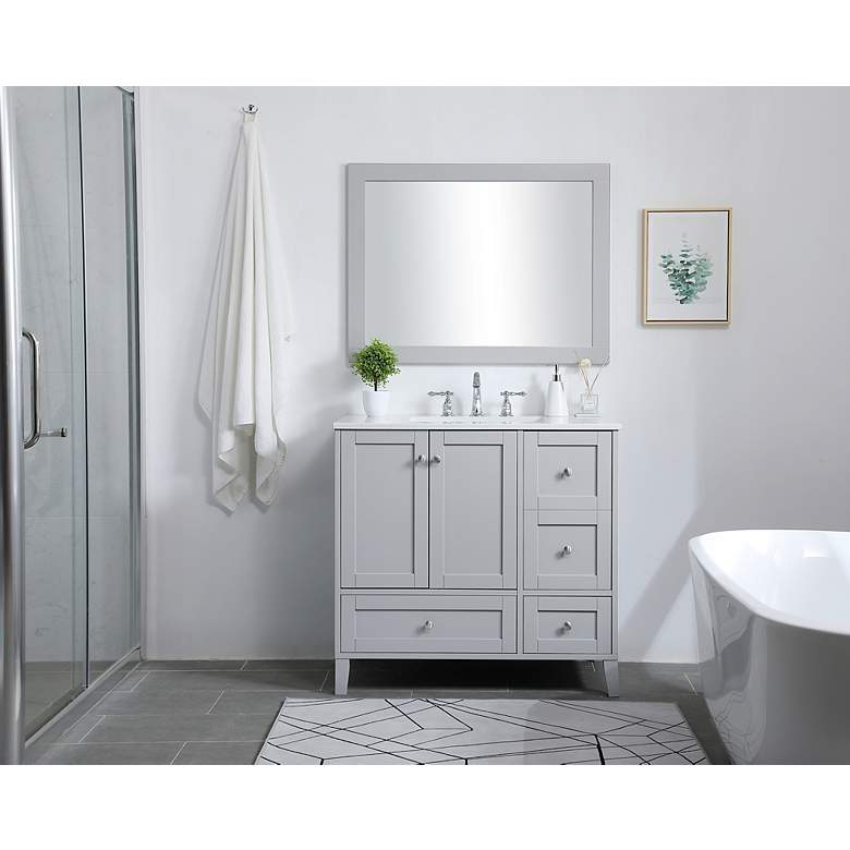 Image 4 36 in. Grey Single Sink Bathroom Vanity with Calacatta White Quartz Top more views