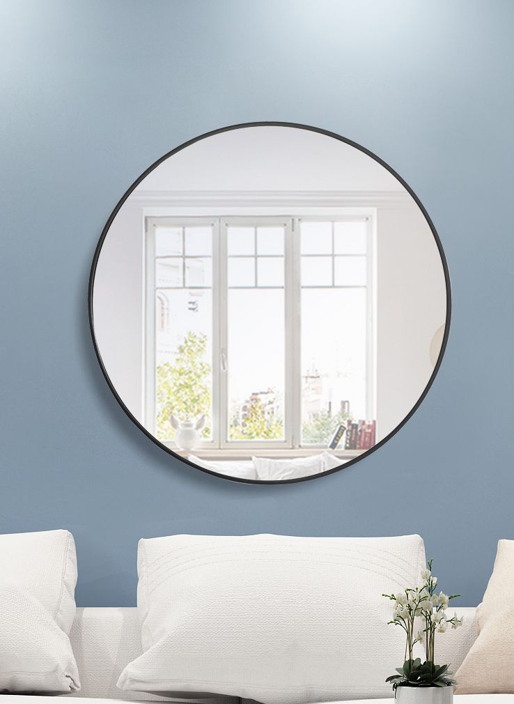 36-in W x 36-in H Metal Frame Round Wall Mirror in Black