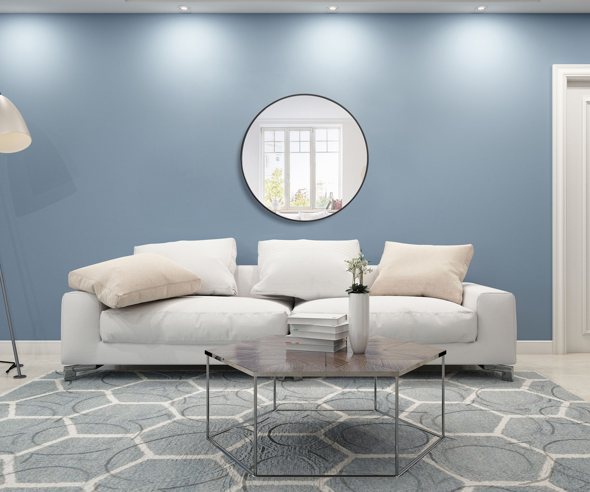 36-in W x 36-in H Metal Frame Round Wall Mirror in Black
