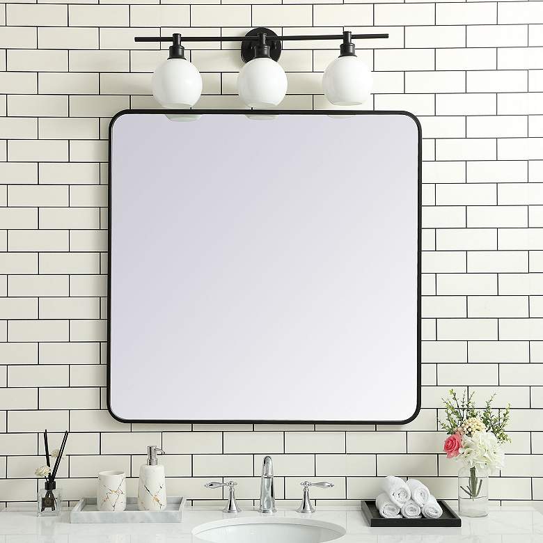 Image 1 36-in W x 36-in H Soft Corner Metal Rectangular Wall Mirror in Black