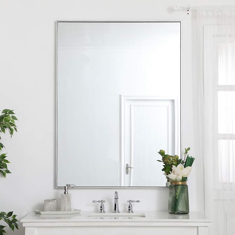 Image 1 36-in W x 48-in H Metal Frame Rectangle Wall Mirror in Silver