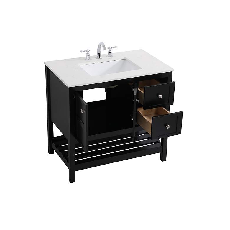 Image 6 36-Inch Black Single Sink Bathroom Vanity With White Calacatta Quartz Top more views