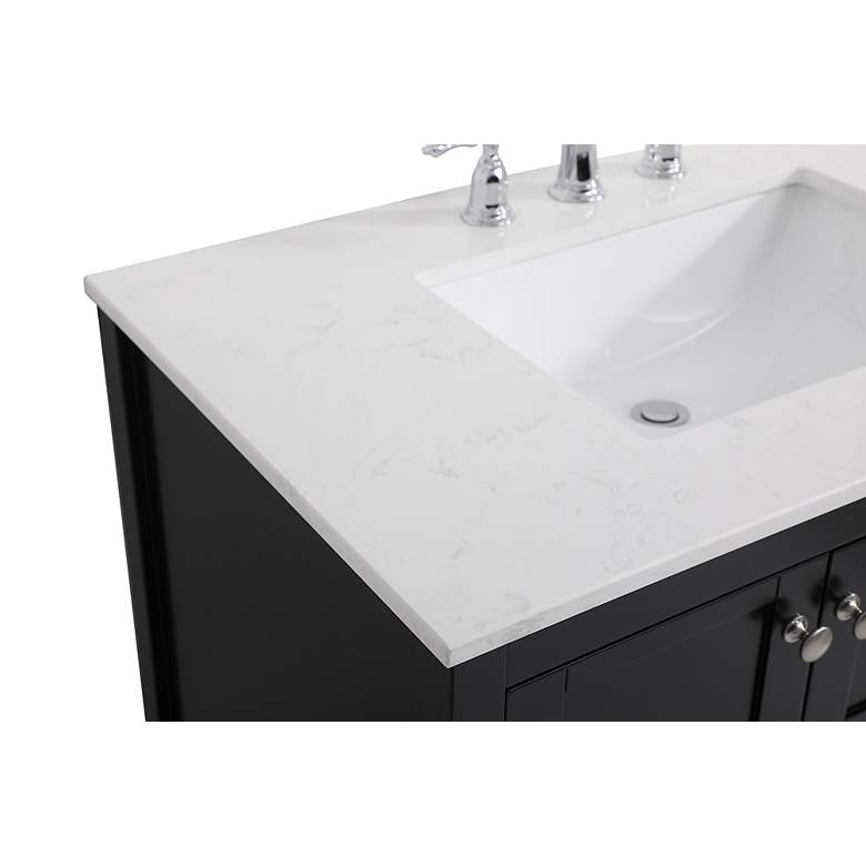 Image 7 36-Inch Black Single Sink Bathroom Vanity With White Calacatta Quartz Top more views