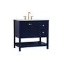 3_36-Inch Blue Single Sink Bathroom Vanity w/ White Calacatta Quartz Top more views