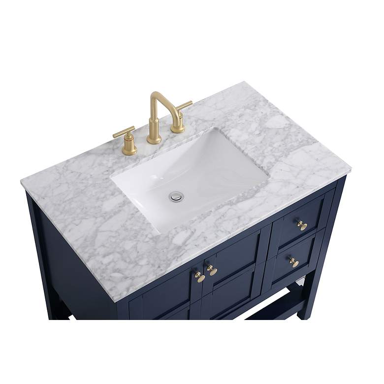 Image 6 36-Inch Blue Single Sink Bathroom Vanity With Carrara White Marble Top more views