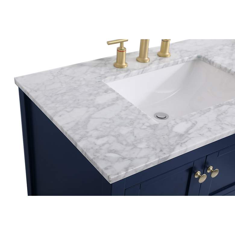 Image 7 36-Inch Blue Single Sink Bathroom Vanity With Carrara White Marble Top more views