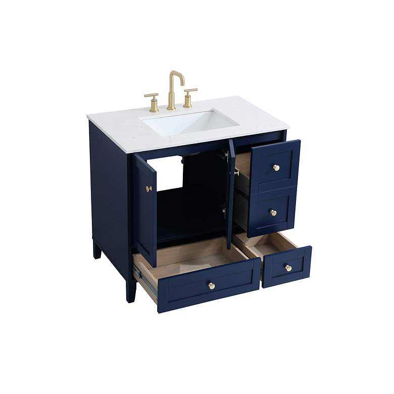 Image 5 36-Inch Blue Single Sink Bathroom Vanity With White Calacatta Quartz Top more views