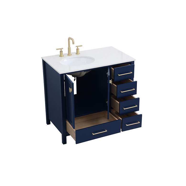Image 5 36-Inch Blue Single Sink Bathroom Vanity With White Calacatta Quartz Top more views