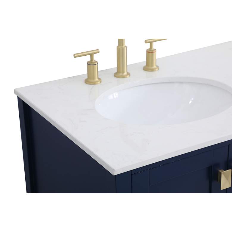 Image 7 36-Inch Blue Single Sink Bathroom Vanity With White Calacatta Quartz Top more views