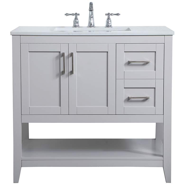 Image 1 36-Inch Grey Single Sink Bathroom Vanity With White Calacatta Quartz Top