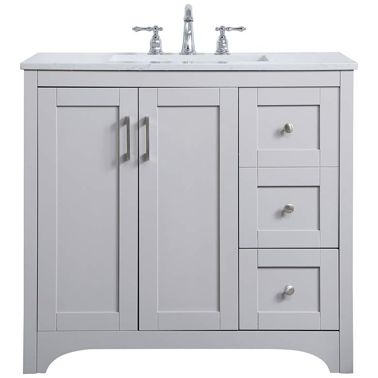 Image 1 36-Inch Grey Single Sink Bathroom Vanity With White Calacatta Quartz Top