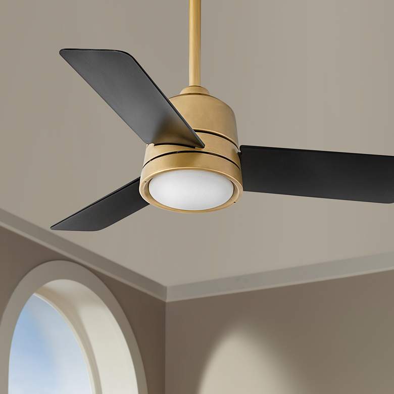 Image 1 36" Hinkley Chet Black Heritage Brass Wet Rated LED Fan with Remote