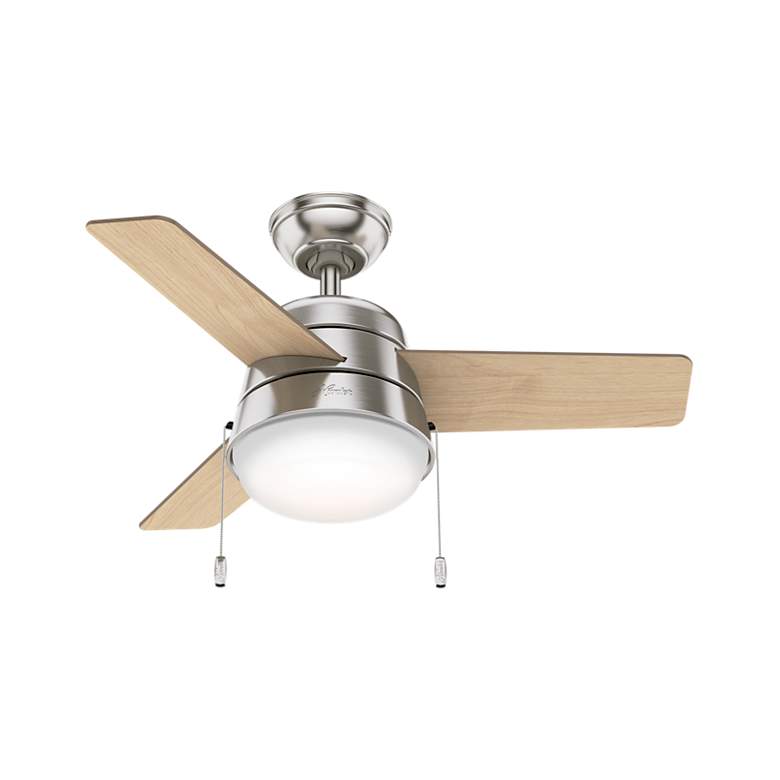 Image 1 36 inch Hunter Aker Brushed Nickel LED Light Pull Chain Ceiling Fan