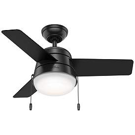 Image1 of 36" Hunter Aker Matte Black LED Light Pull Chain Ceiling Fan