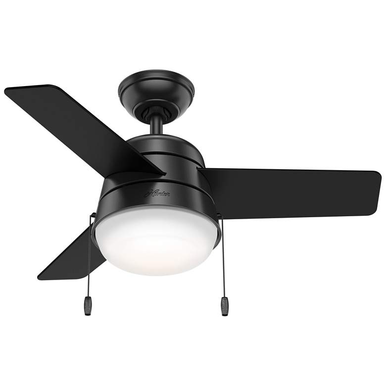Image 1 36 inch Hunter Aker Matte Black LED Light Pull Chain Ceiling Fan