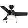 36" Hunter Aker Matte Black LED Light Pull Chain Ceiling Fan