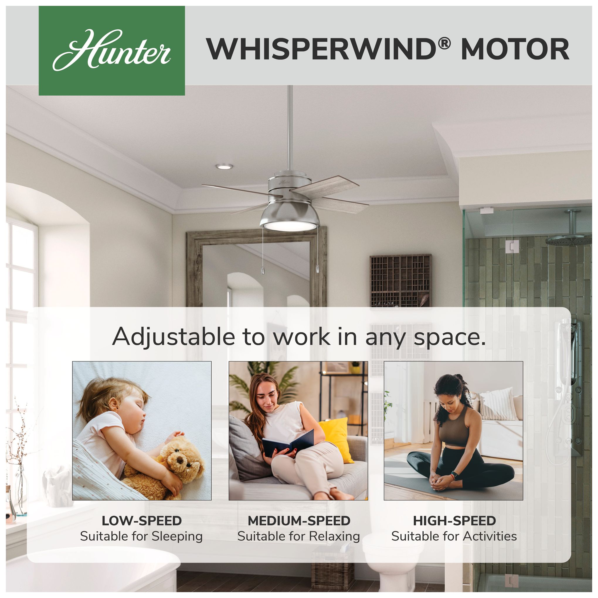 36" Hunter Loki Brushed Nickel Ceiling Fan with LED Light Kit