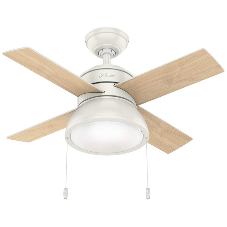 Image 1 36 inch Hunter Loki Fresh White Ceiling Fan with LED Light Kit and Pull Ch