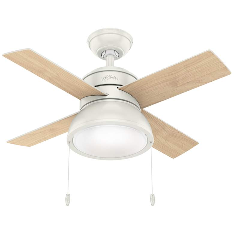 Image 1 36" Hunter Loki Fresh White Ceiling Fan with LED Light Kit and Pull Ch