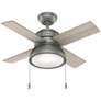 36" Hunter Loki Matte Silver LED Ceiling Fan with Pull Chain