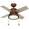 36" Hunter Loki Weathered Copper LED Ceiling Fan with Pull Chain