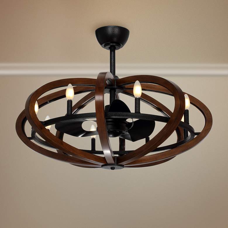 Image 1 36 inch Maxim Bodega Bay Pecan Damp LED Fandelier Ceiling Fan