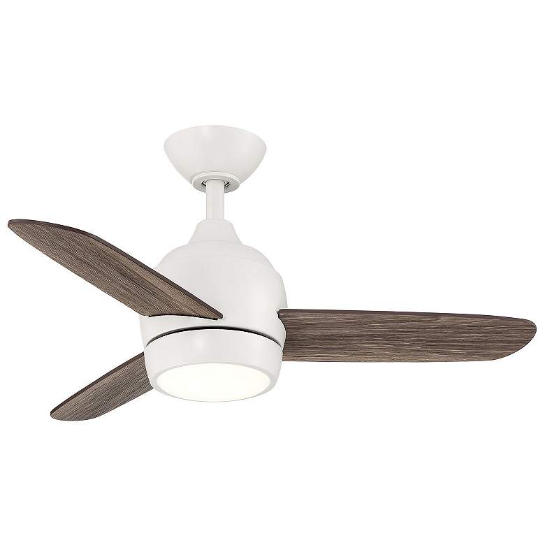 Image 1 36" Mini Matte White LED Ceiling Fan w/ Vintage Oak Blades