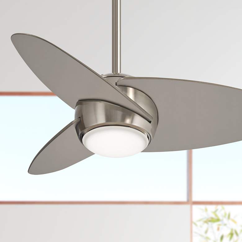 Image 1 36 inch Minka Aire Slant Brushed Steel Modern LED Ceiling Fan with Remote