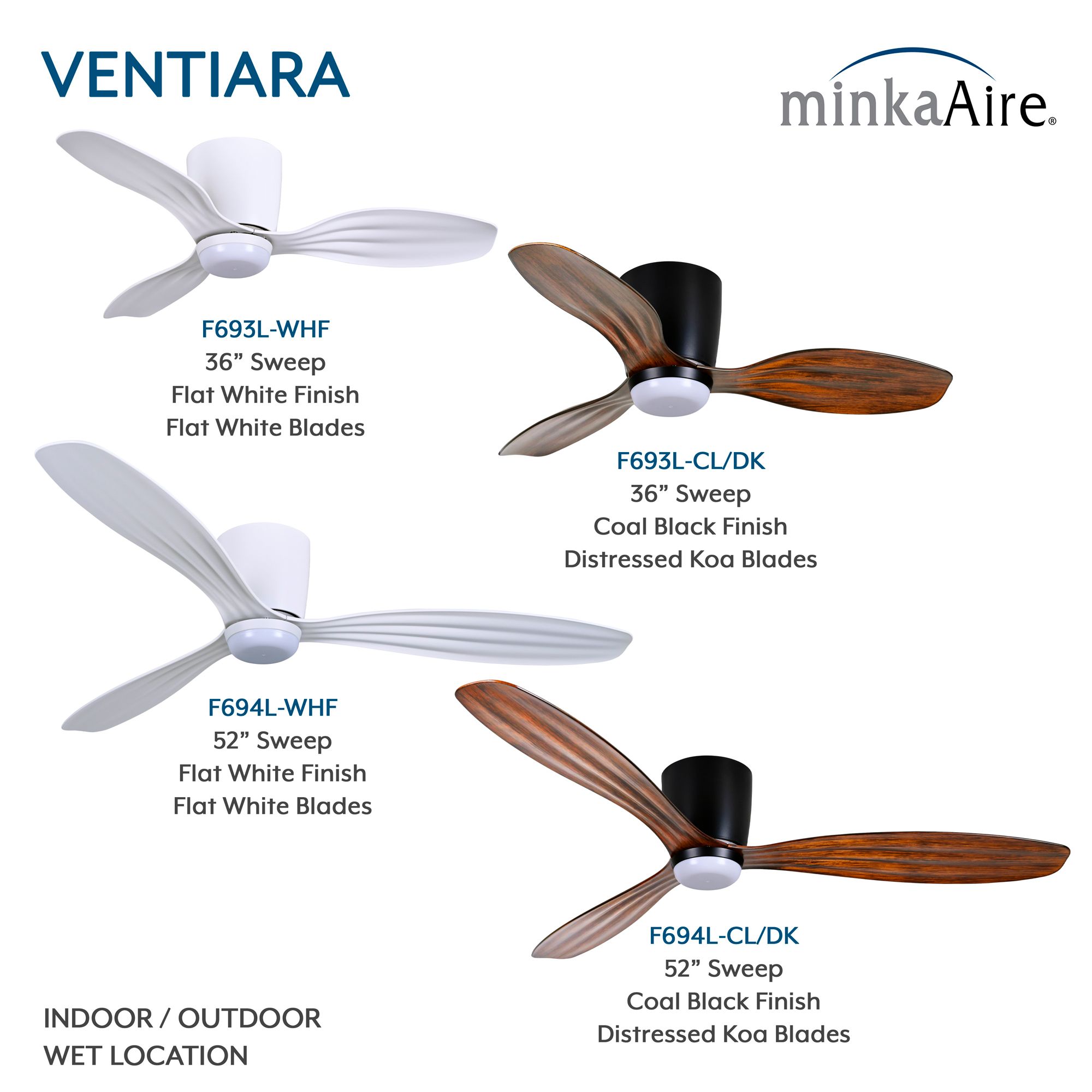 36" Minka Aire Ventiara LED Coal Black 3-Blade Ceiling Fan