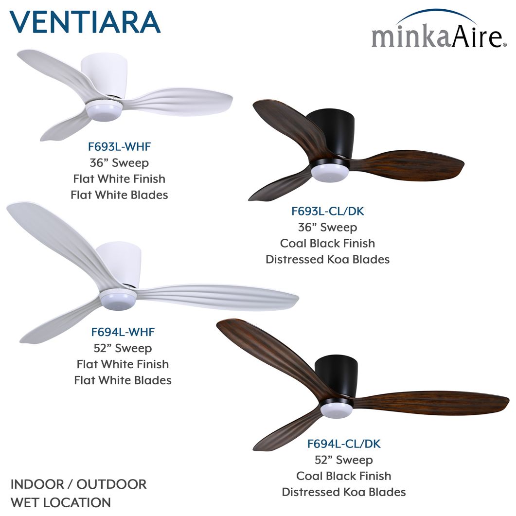 36" Minka Aire Ventiara LED Flat White 3-Blade Ceiling Fan
