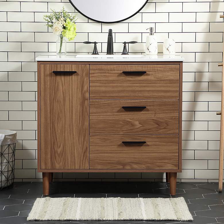 Image 1 36 Inch Single Bathroom Vanity In Walnut Brown