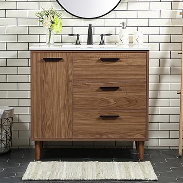 36 Inch Single Bathroom Vanity In Walnut Brown