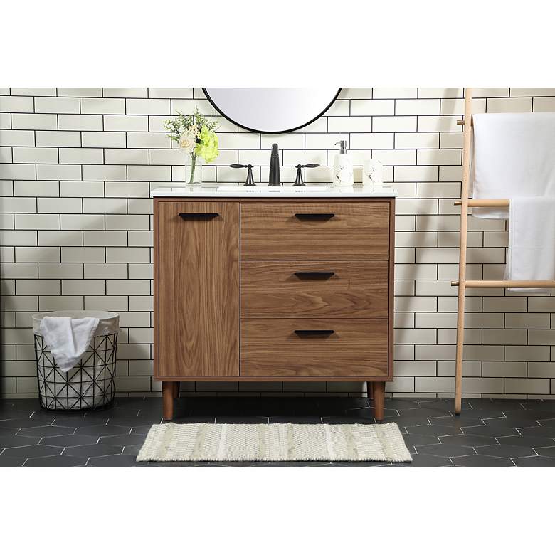 Image 3 36 Inch Single Bathroom Vanity In Walnut Brown more views