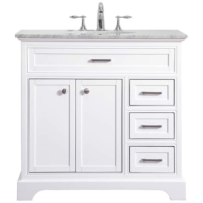 White Quartz 36-inch Wall-mount Pedestal Bathroom Sink Vanity with